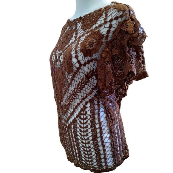 NEW WT Boho Style Crochet Top, Medium - Picture 2 of 9